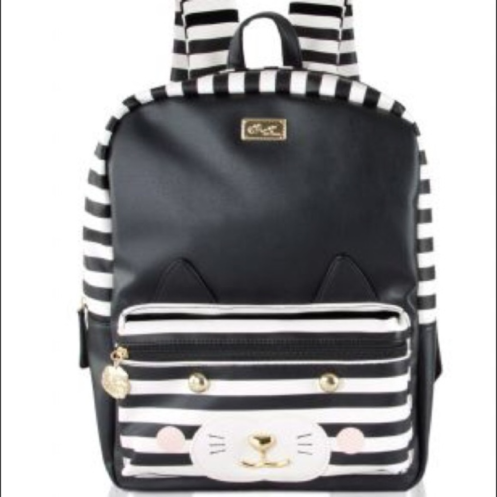 Betsey Johnson Leo Kitch Cat Face Stripe Backpack - Picture 3 of 8